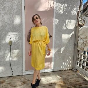 Bright Yellow 100% Silk Vintage Dress sz 6